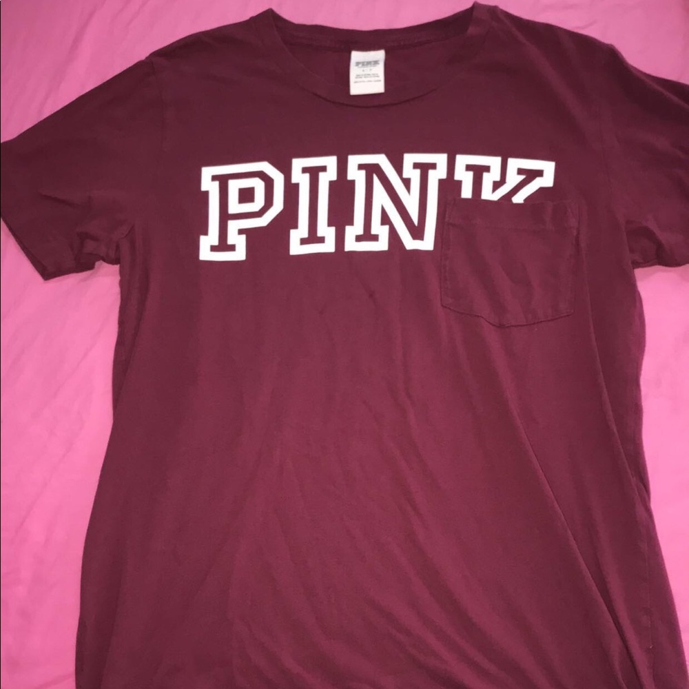 pink victoria’s secret maroon shirt